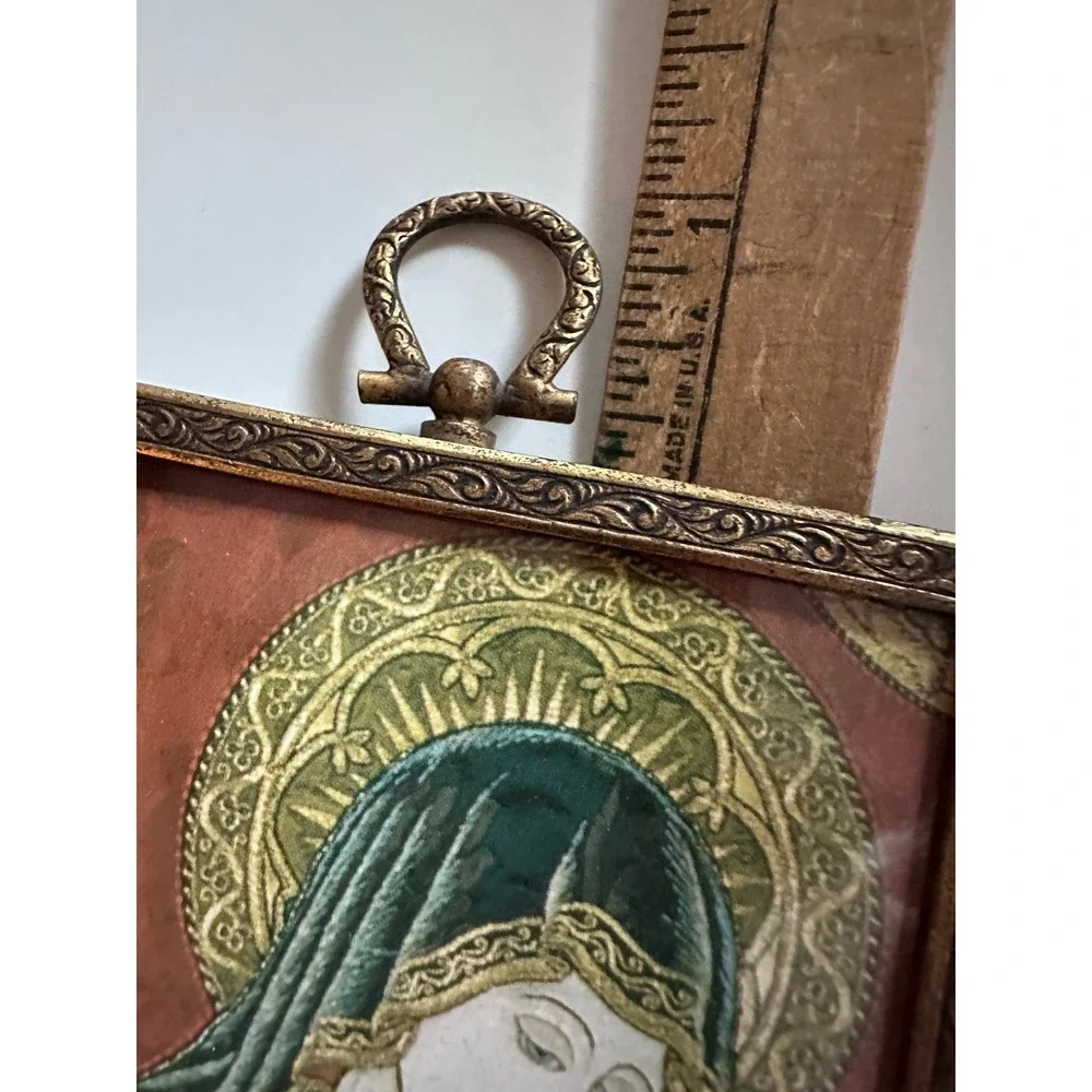 Vintage Madonna Religious Icon Picture Frame Dated 1936 Velvet Easel